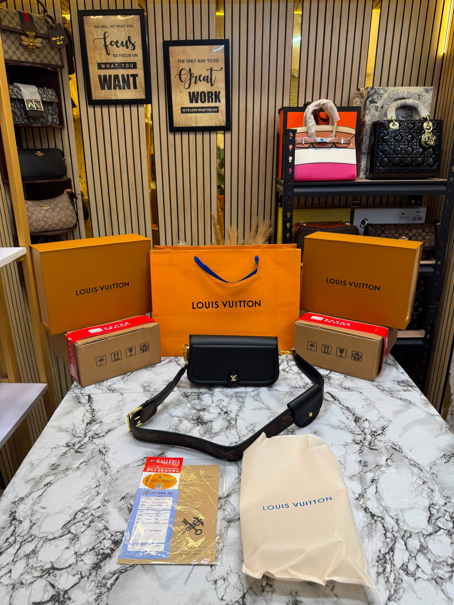 LV-inspired officier pouch sling bag with dust bag & double box including carry bag premium quality [ black]