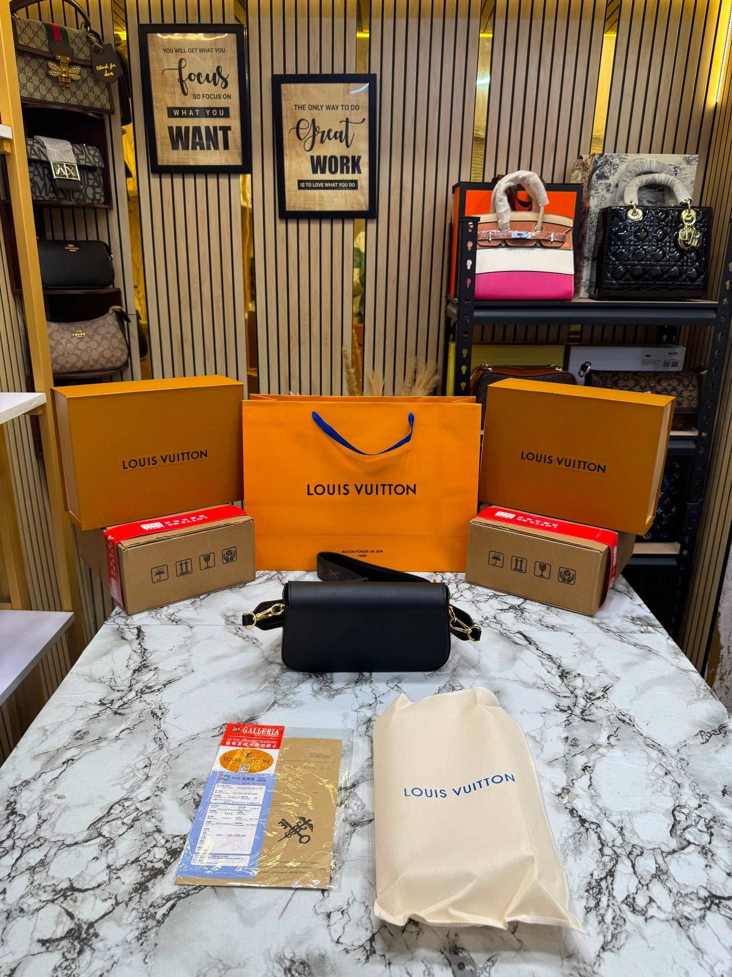 LV-inspired officier pouch sling bag with dust bag & double box including carry bag premium quality [ black]