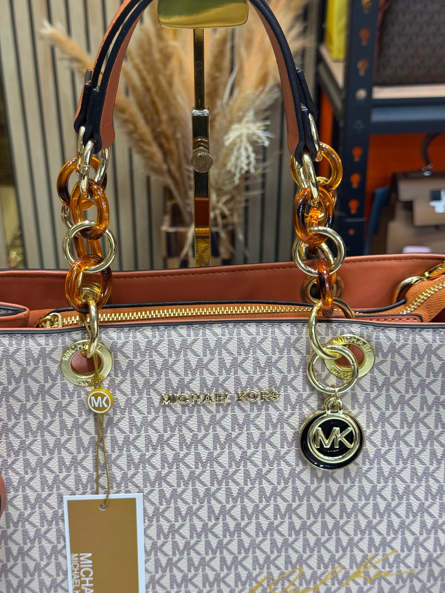 MK-Inspired Cynthia Signature Satchel Bag With Dust Bag (Biege)