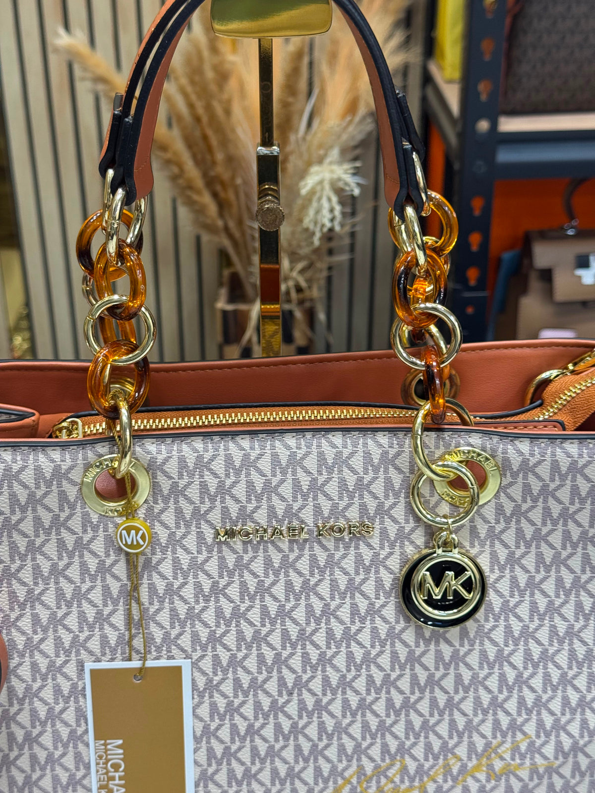MK-Inspired Cynthia Signature Satchel Bag With Dust Bag (Biege)