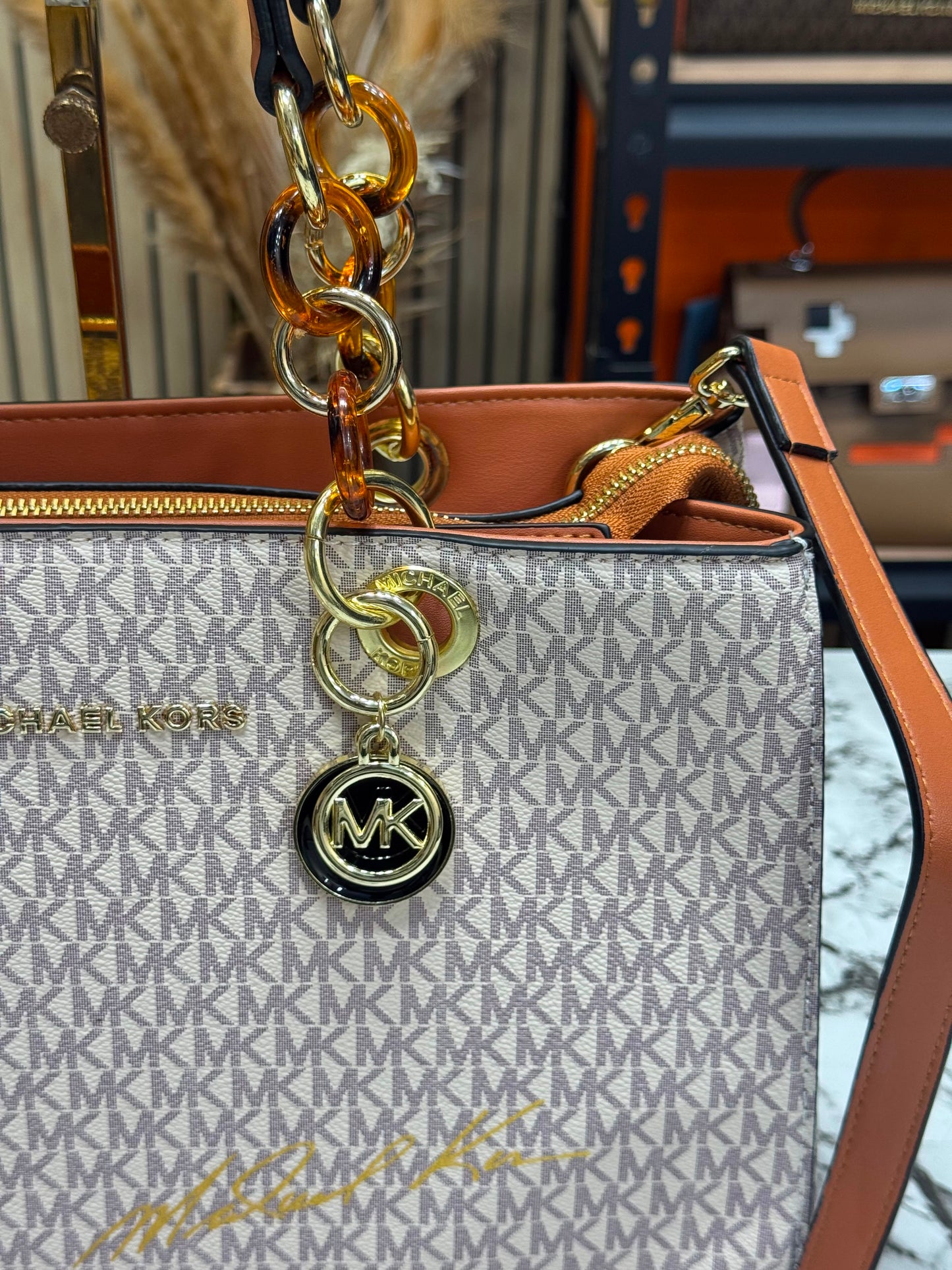 MK-Inspired Cynthia Signature Satchel Bag With Dust Bag (Biege)