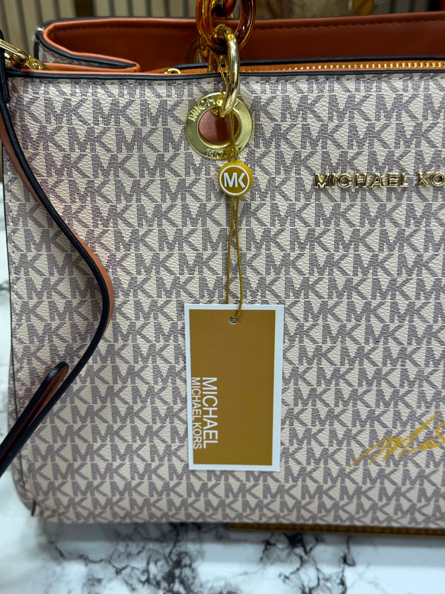 MK-Inspired Cynthia Signature Satchel Bag With Dust Bag (Biege)