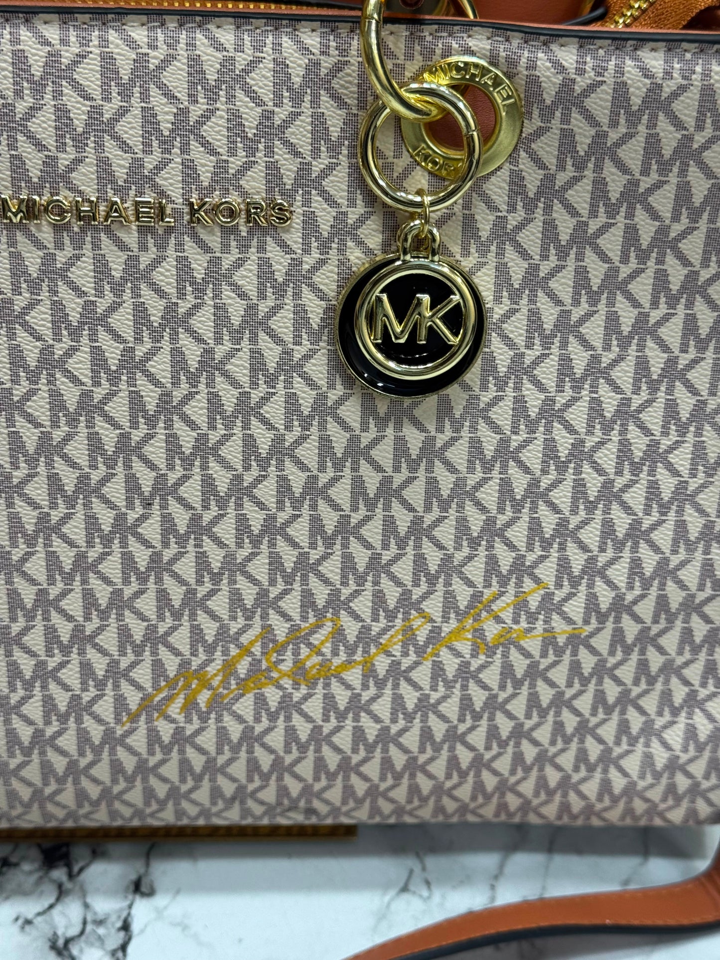 MK-Inspired Cynthia Signature Satchel Bag With Dust Bag (Biege)