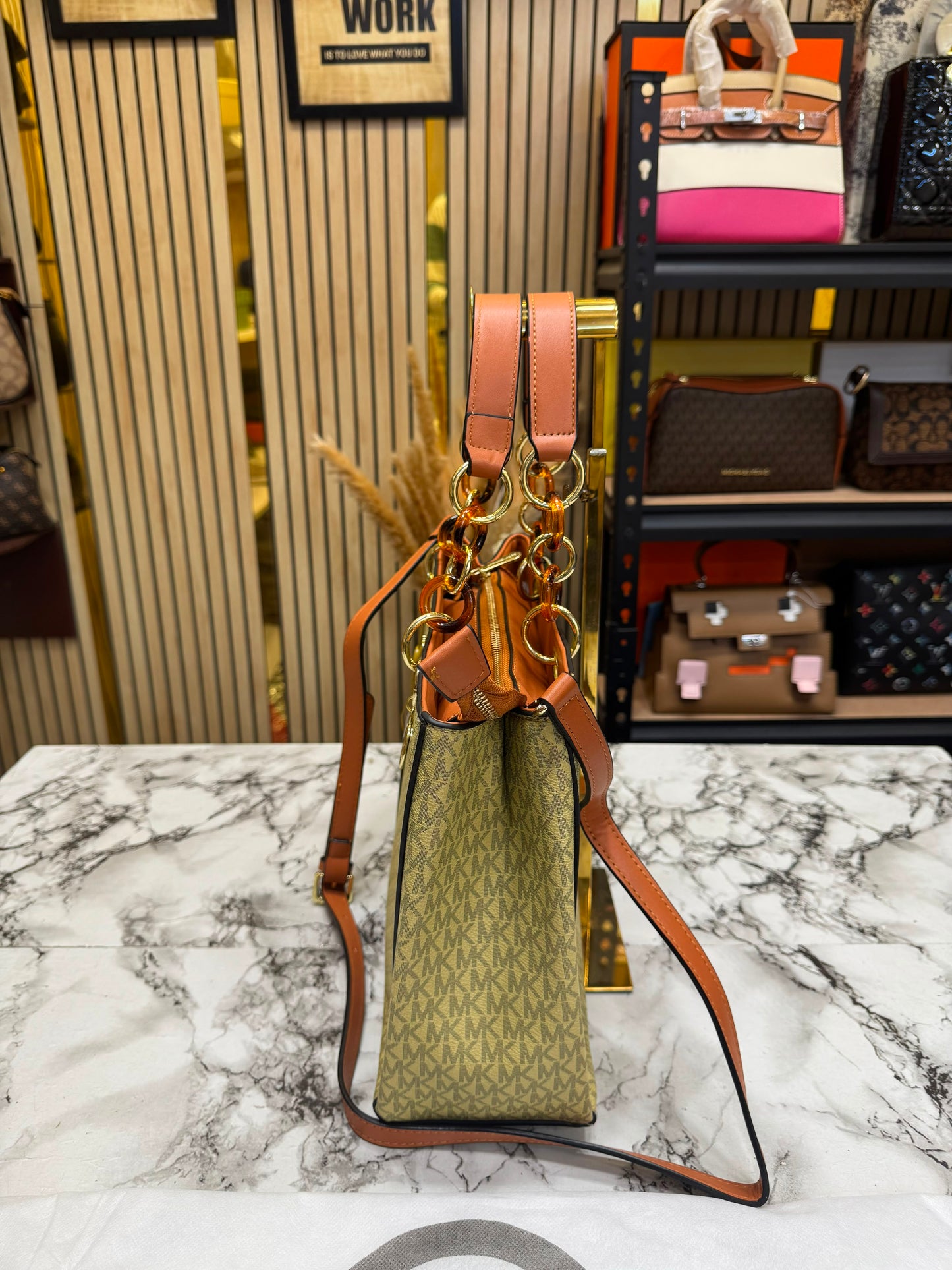 MK-Inpired Cynthia Signature Satchel Bag With Dust Bag (Apricot)