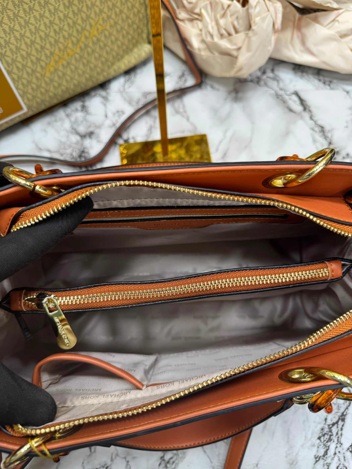 MK-Inspired Cynthia Signature Satchel Bag With Dust Bag (Biege)