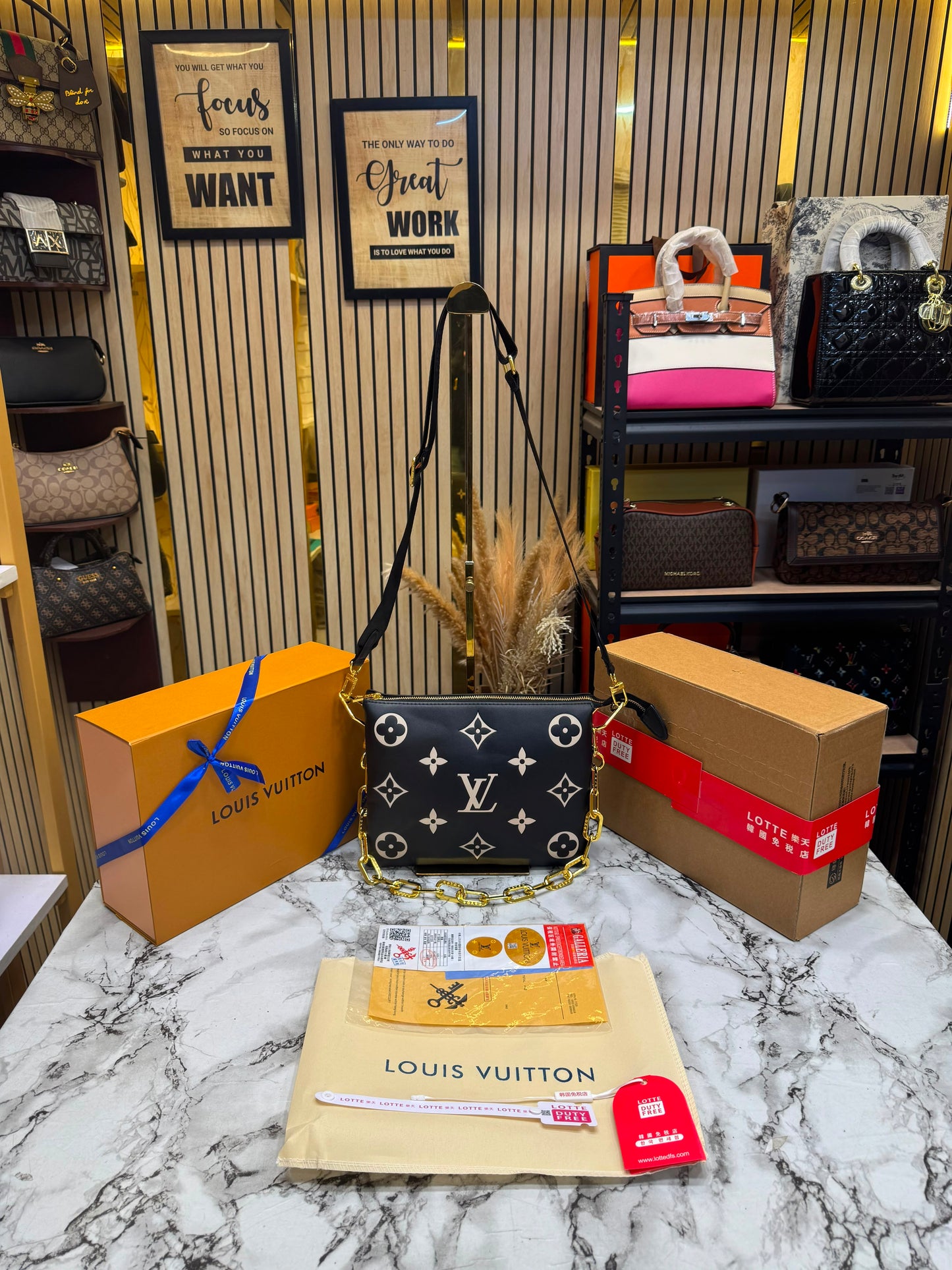 LV-Inspired Monogram Canvas Coussin BB With Double Box And Dust Bag (Black)