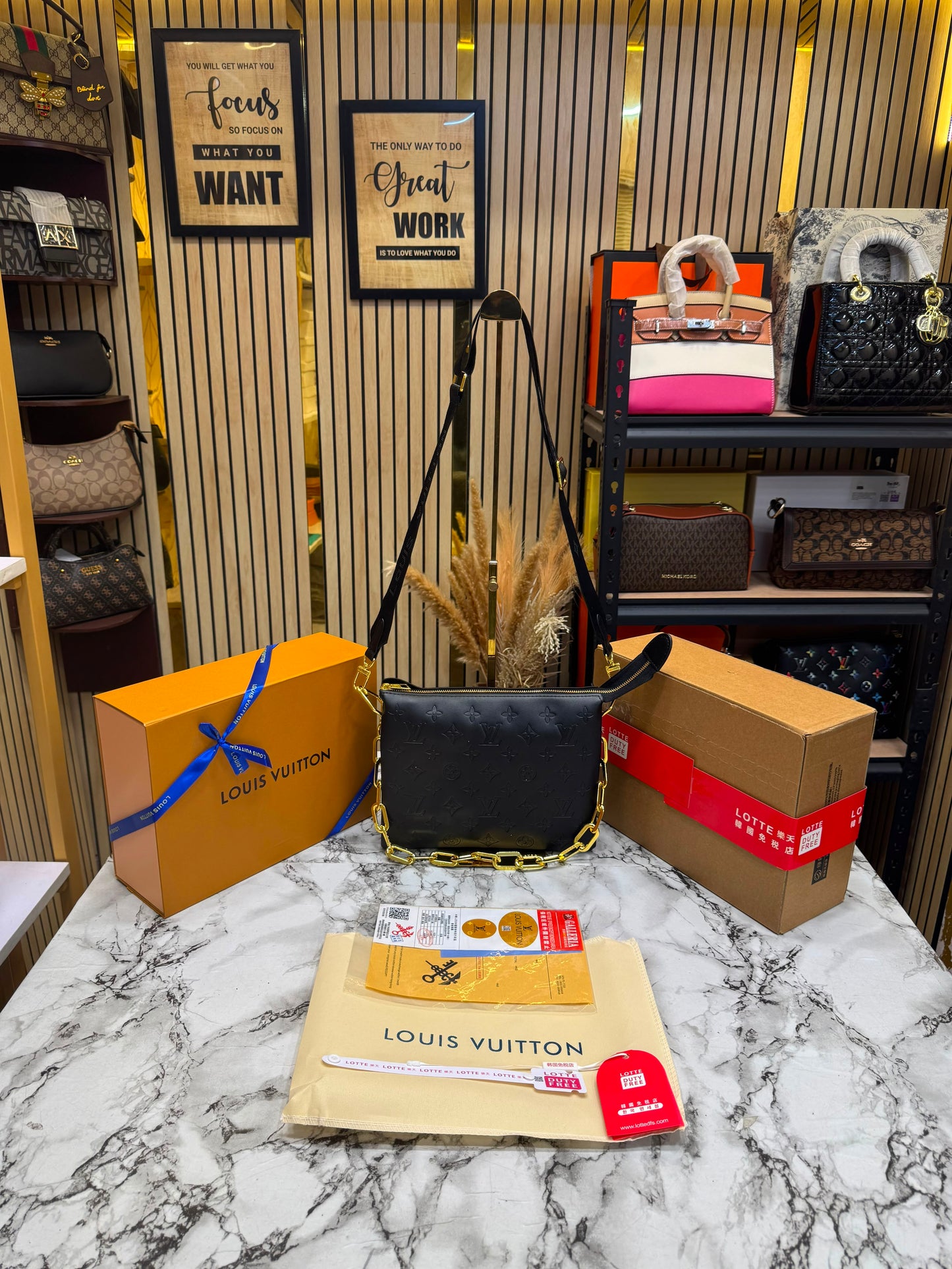 LV-Inspired Monogram Canvas Coussin BB With Double Box And Dust Bag (Black)