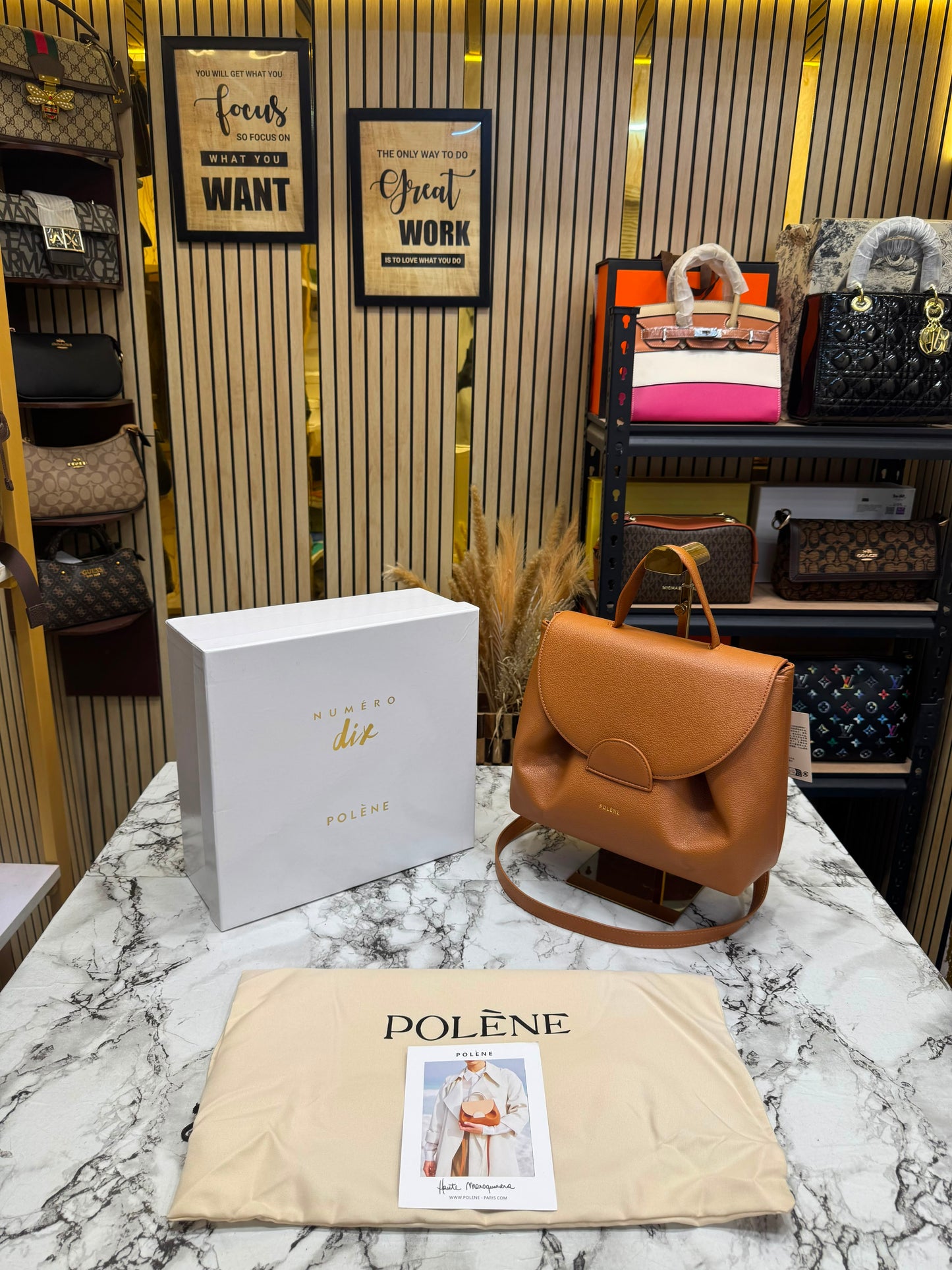 Polene Numero Inspired Un Leather Backpack With Box And Dust Bag (Brown)