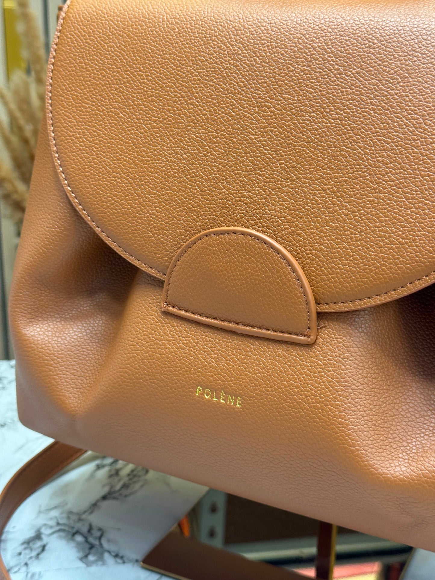 Polene Numero Inspired Un Leather Backpack With Box And Dust Bag (Brown)