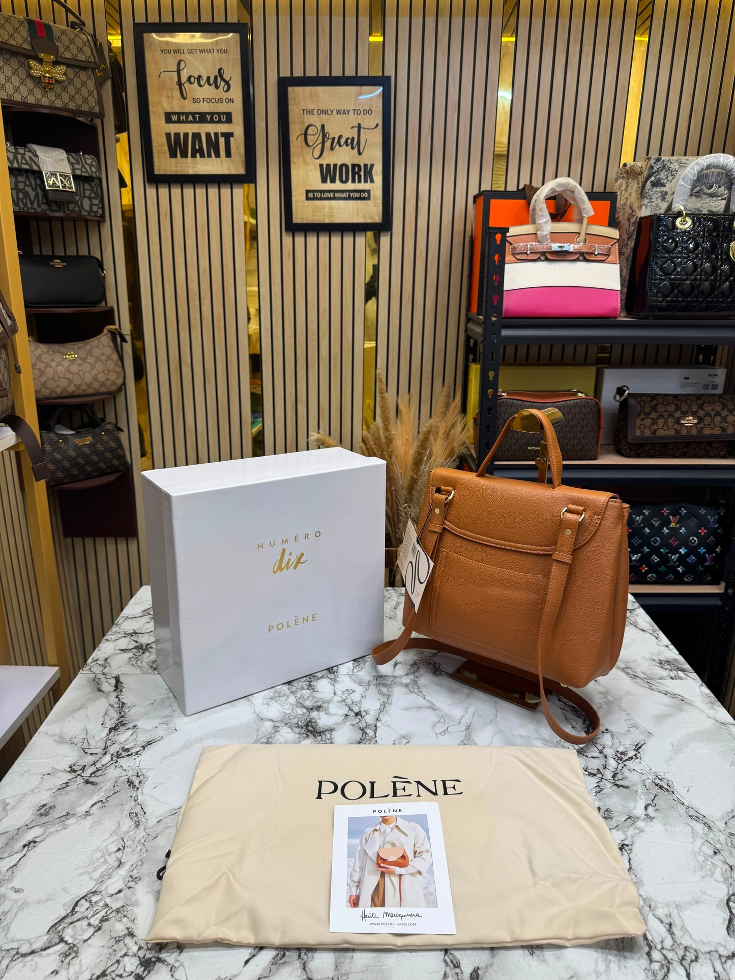 Polene Numero Inspired Un Leather Backpack With Box And Dust Bag (Brown)