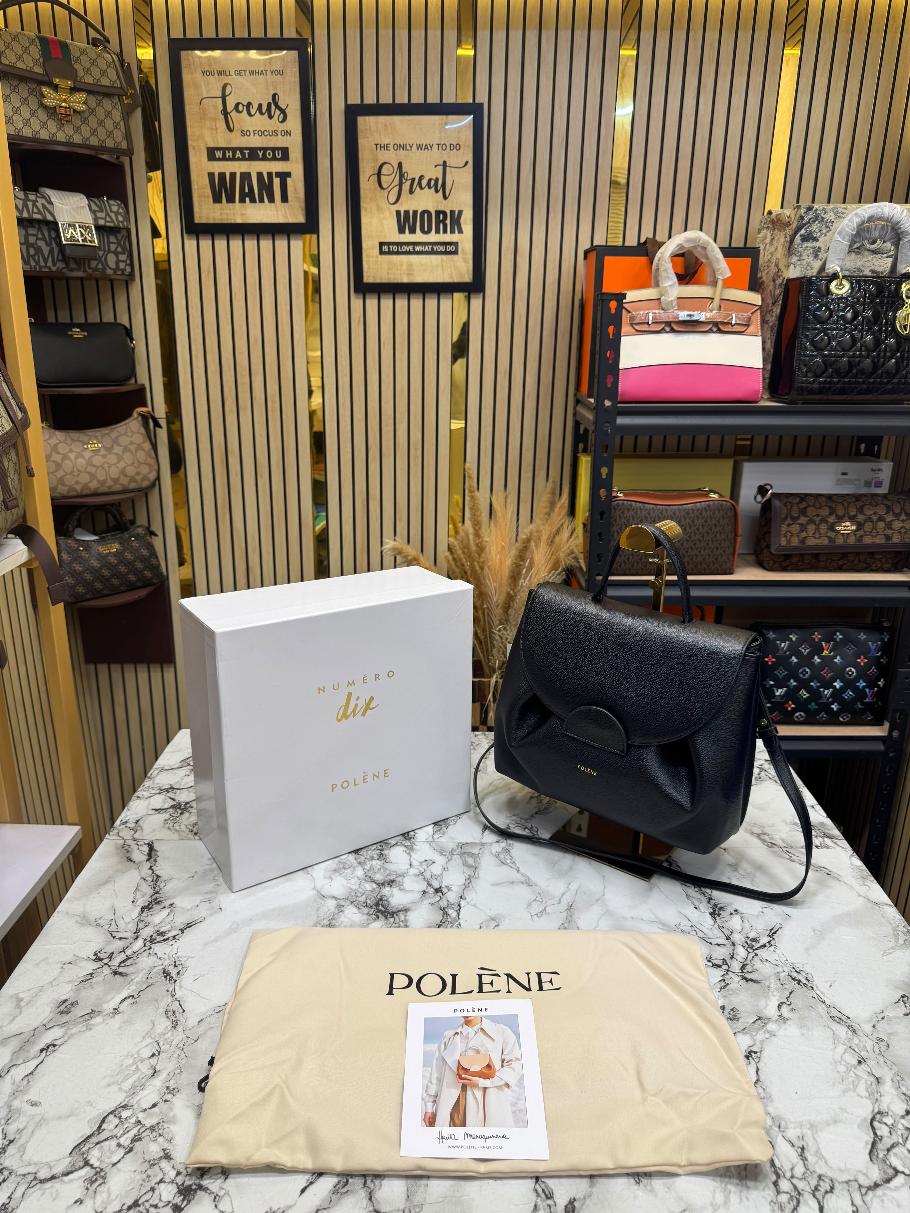 Polene Numero Inspired Un Leather Backpack With Box And Dust Bag (Black) Secondary image
