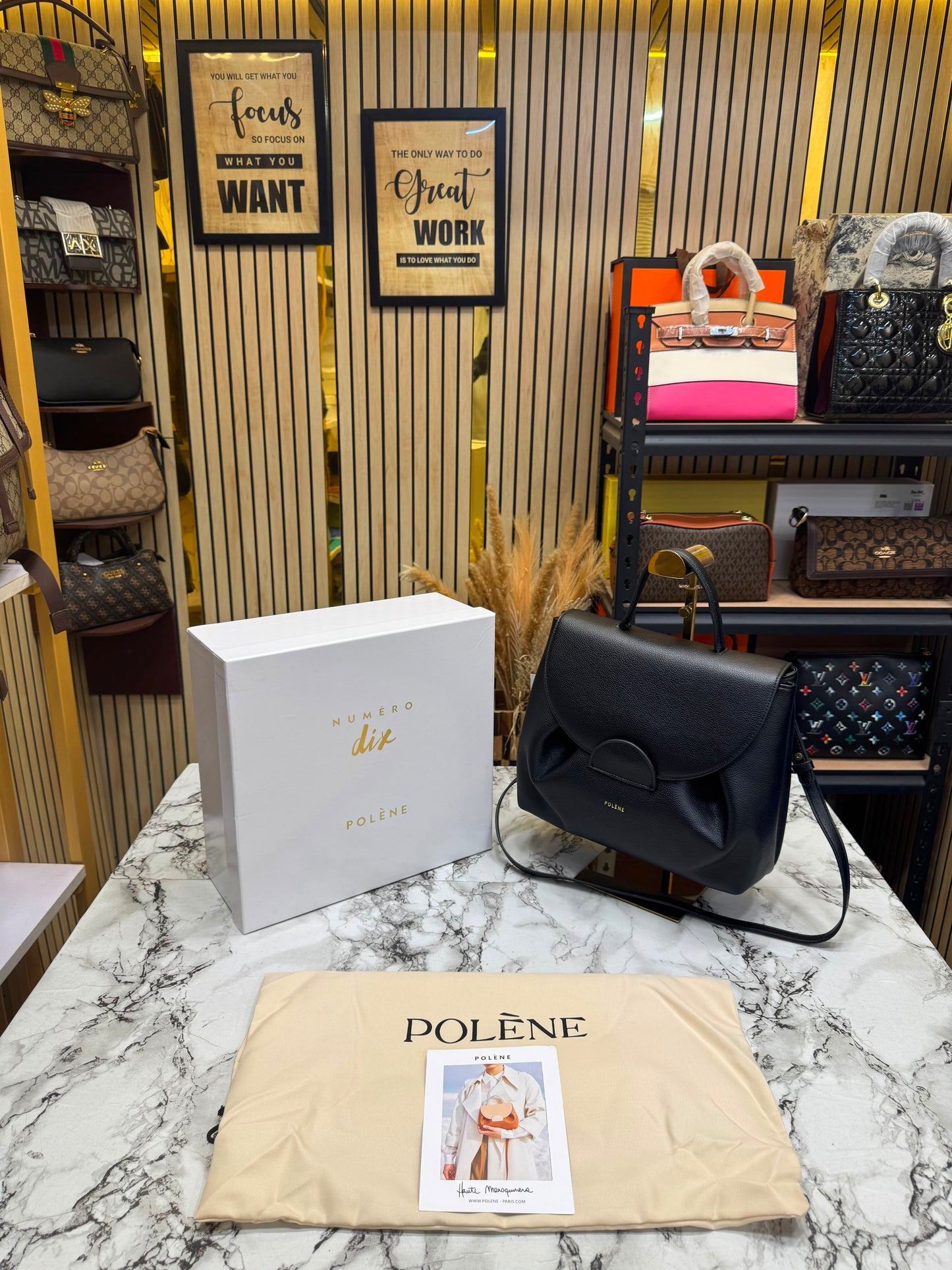 Polene Numero Inspired Un Leather Backpack With Box And Dust Bag (Black)
