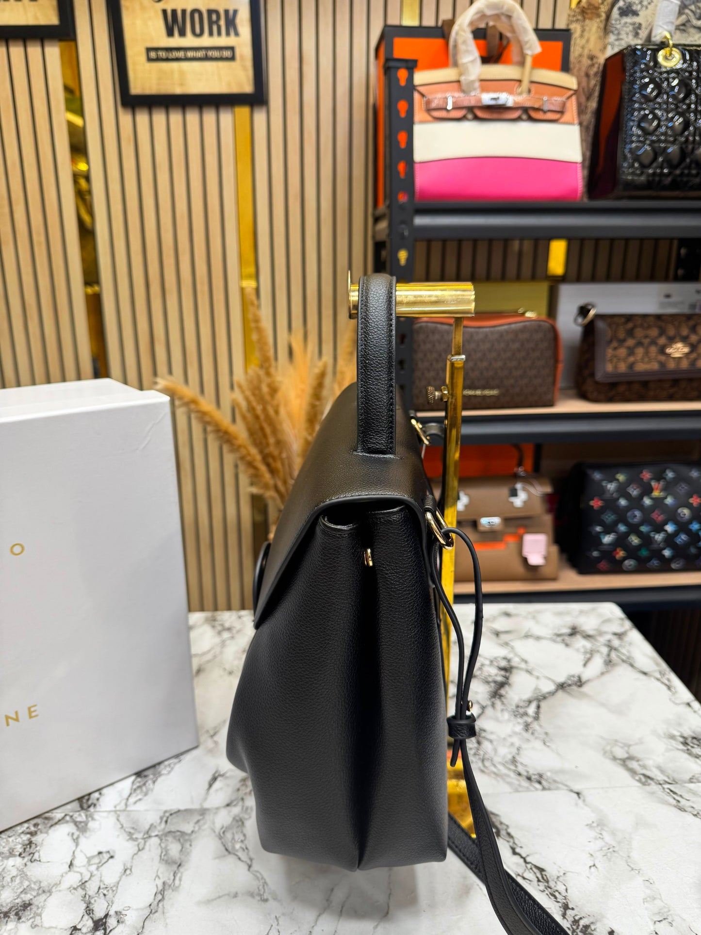 Polene Numero Inspired Un Leather Backpack With Box And Dust Bag (Black)