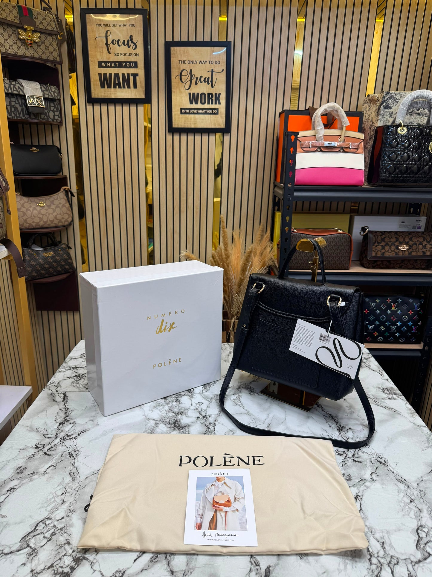 Polene Numero Inspired Un Leather Backpack With Box And Dust Bag (Black)