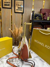 MK-inspired PVC Jet Set Signature Monogram Crossbody Bag With Chain Strap Shoulder Strap With Box Carry Bag & Dust Bag (Beige)