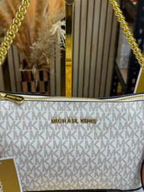 MK-inspired PVC Jet Set Signature Monogram Crossbody Bag With Chain Strap Shoulder Strap With Box Carry Bag & Dust Bag (Beige)