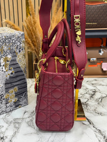 D-inspired Medium Cannage Lady Handbag With Box And Dust Bag (Maroon)