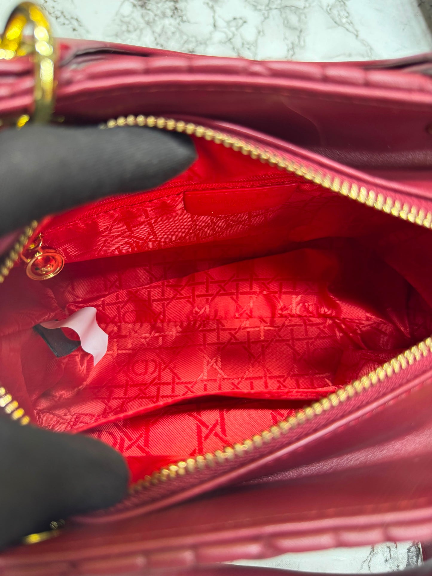 D-inspired Medium Cannage Lady Handbag With Box And Dust Bag (Maroon)