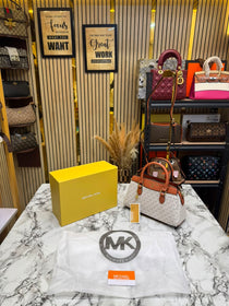 MK-Inspired Ciara Medium Logo Satchel Bag With Box And Dust Bag (Beige)