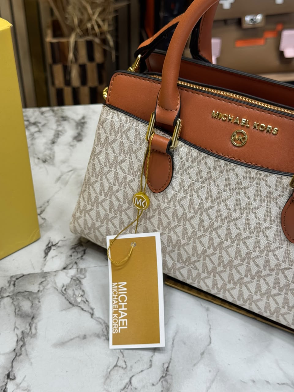 MK-Inspired Ciara Medium Logo Satchel Bag With Box And Dust Bag (Beige)