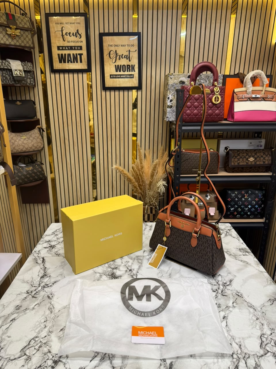 MK-Inspired Ciara Medium Logo Satchel Bag With Box And Dust Bag (Brown)