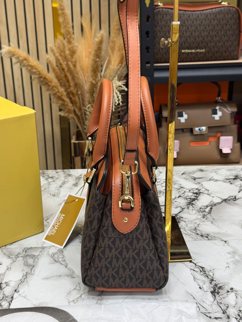 MK-Inspired Ciara Medium Logo Satchel Bag With Box And Dust Bag (Brown)