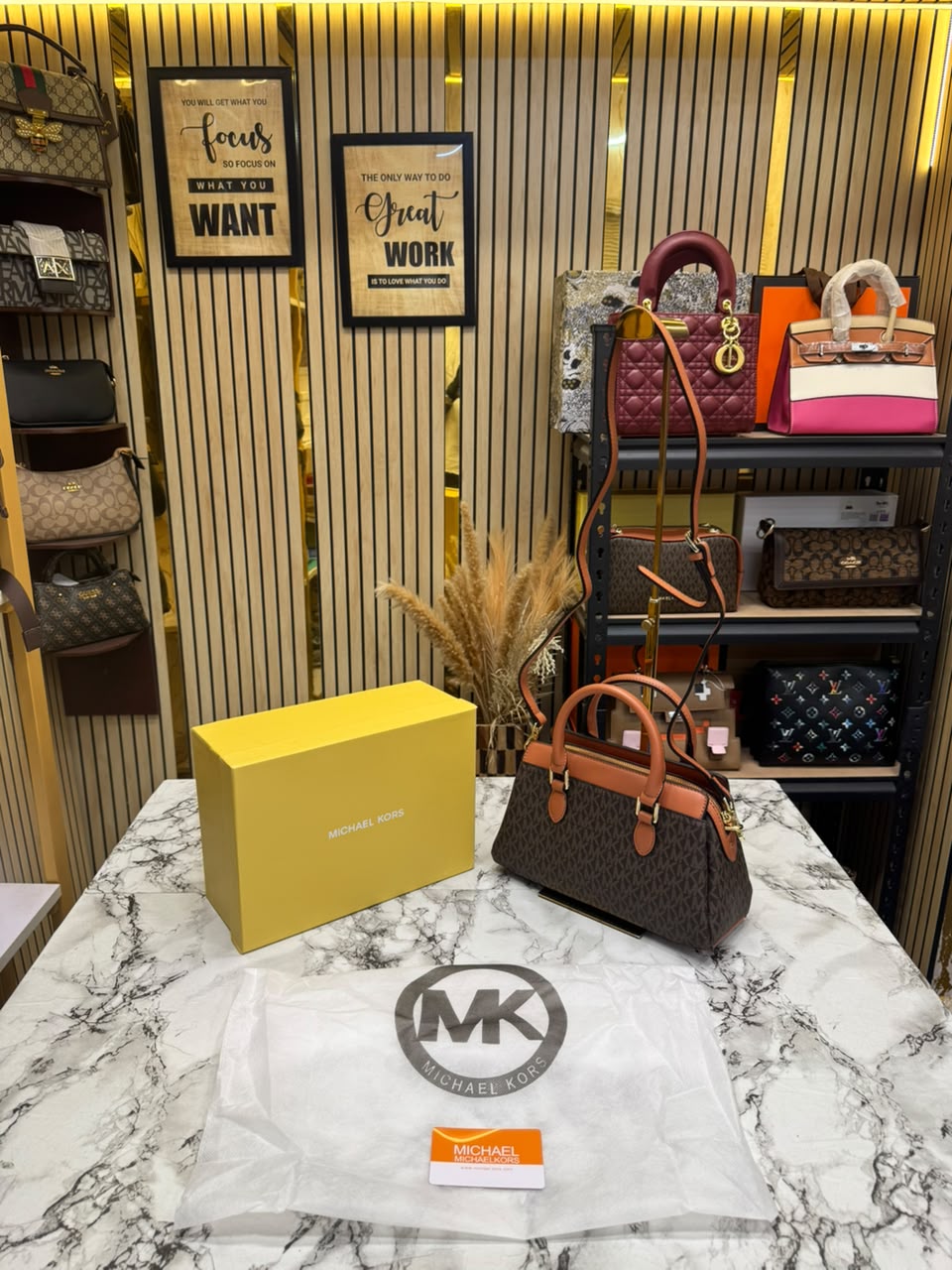 MK-Inspired Ciara Medium Logo Satchel Bag With Box And Dust Bag (Brown)
