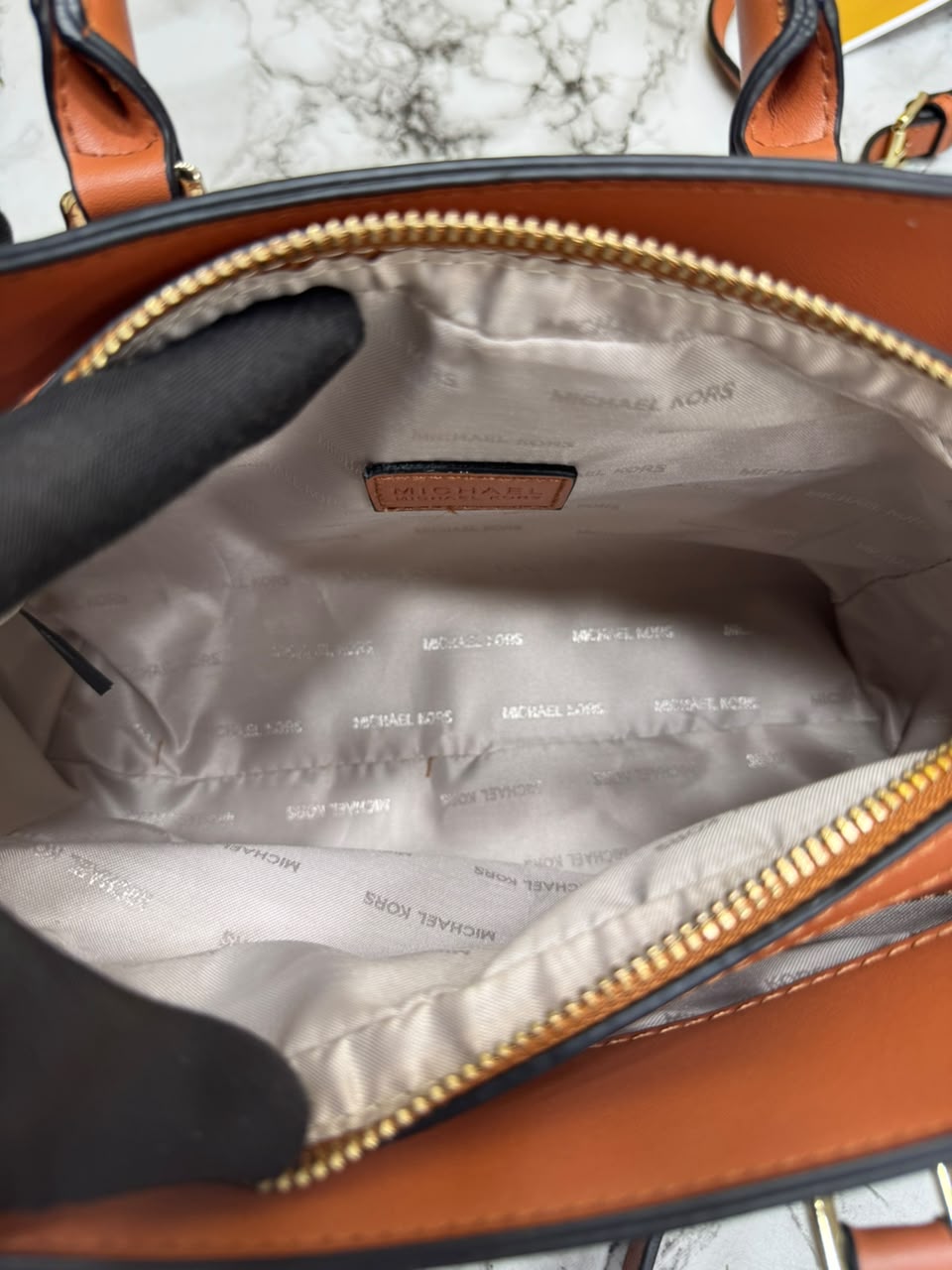 MK-Inspired Ciara Medium Logo Satchel Bag With Box And Dust Bag (Brown)