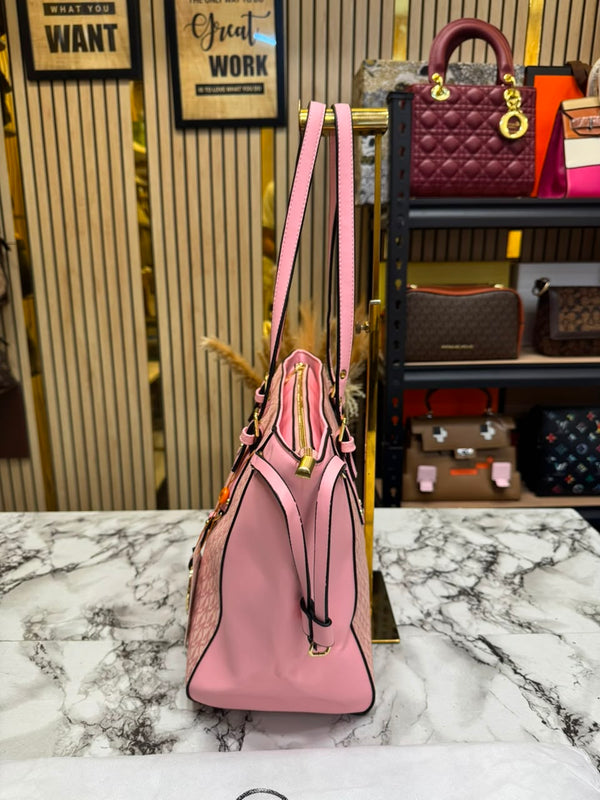 MK-Inspired Jet Set Travel Signature Logo Large Top-Zip Tote Bag With Dust Bag (Pink)