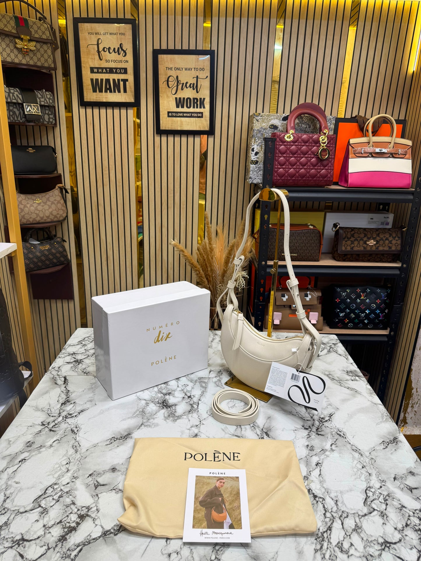 Polene Numero Inspired Dix Leather Shoulder Bag With Box And Dust Bag (White)