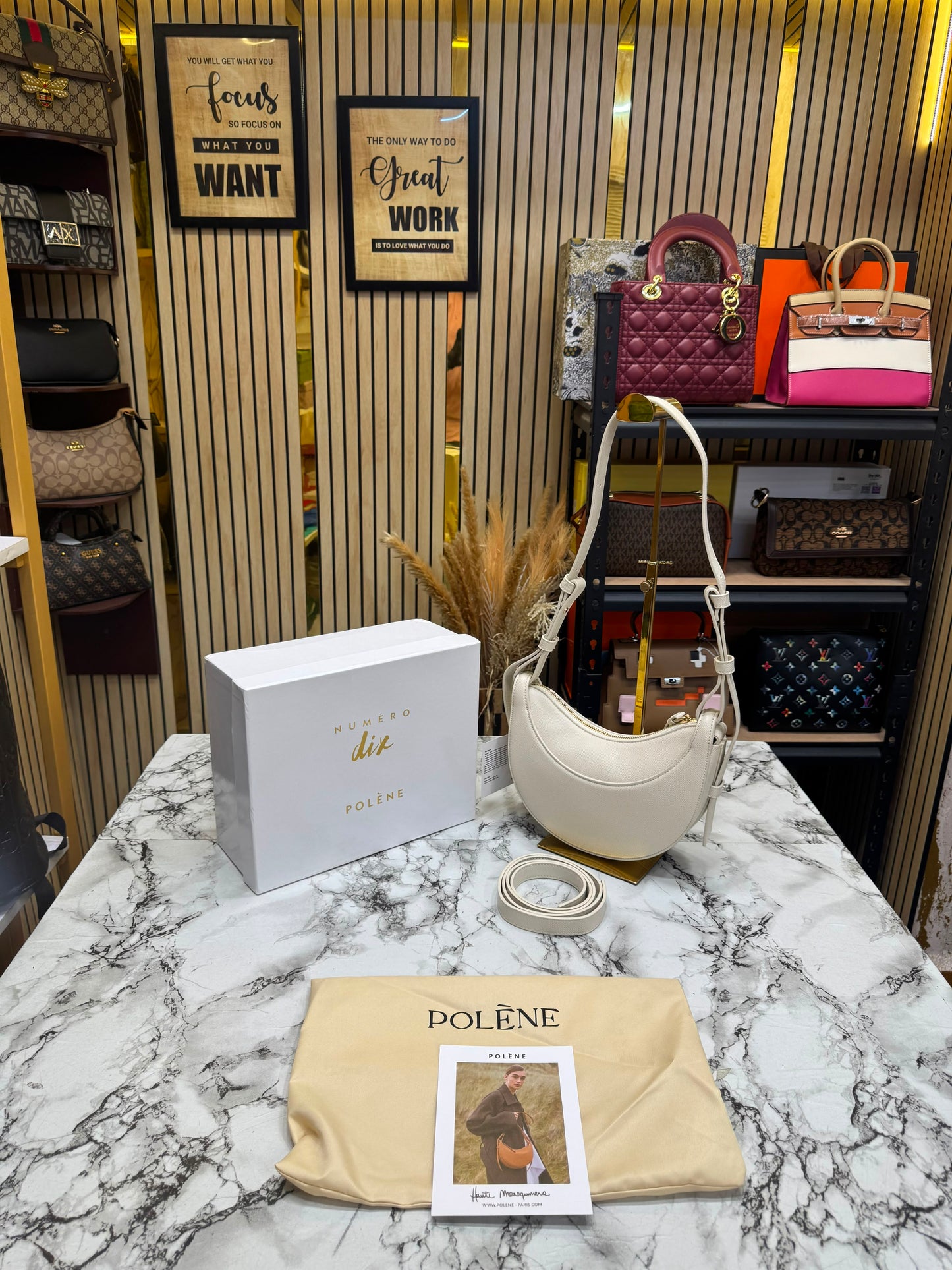 Polene Numero Inspired Dix Leather Shoulder Bag With Box And Dust Bag (White)