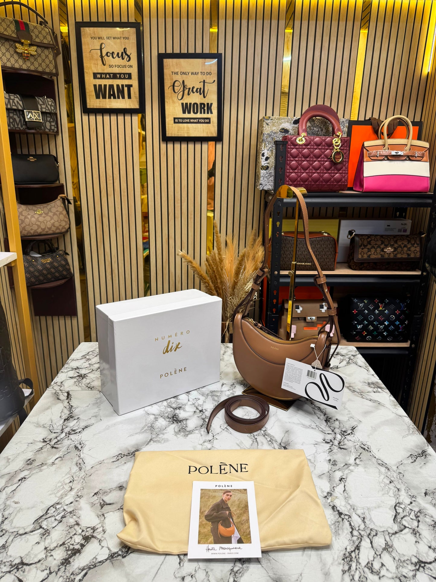 Polene Numero Inspired Dix Leather Shoulder Bag With Box And Dust Bag (Maroon)