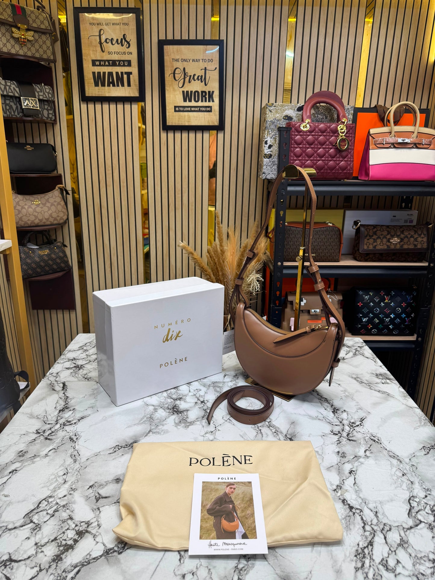 Polene Numero Inspired Dix Leather Shoulder Bag With Box And Dust Bag (Maroon)