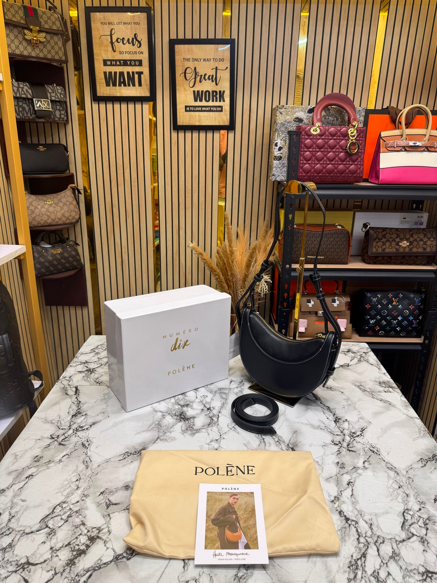 Polene Numero Inspired Dix Leather Shoulder Bag With Box And Dust Bag (Black)