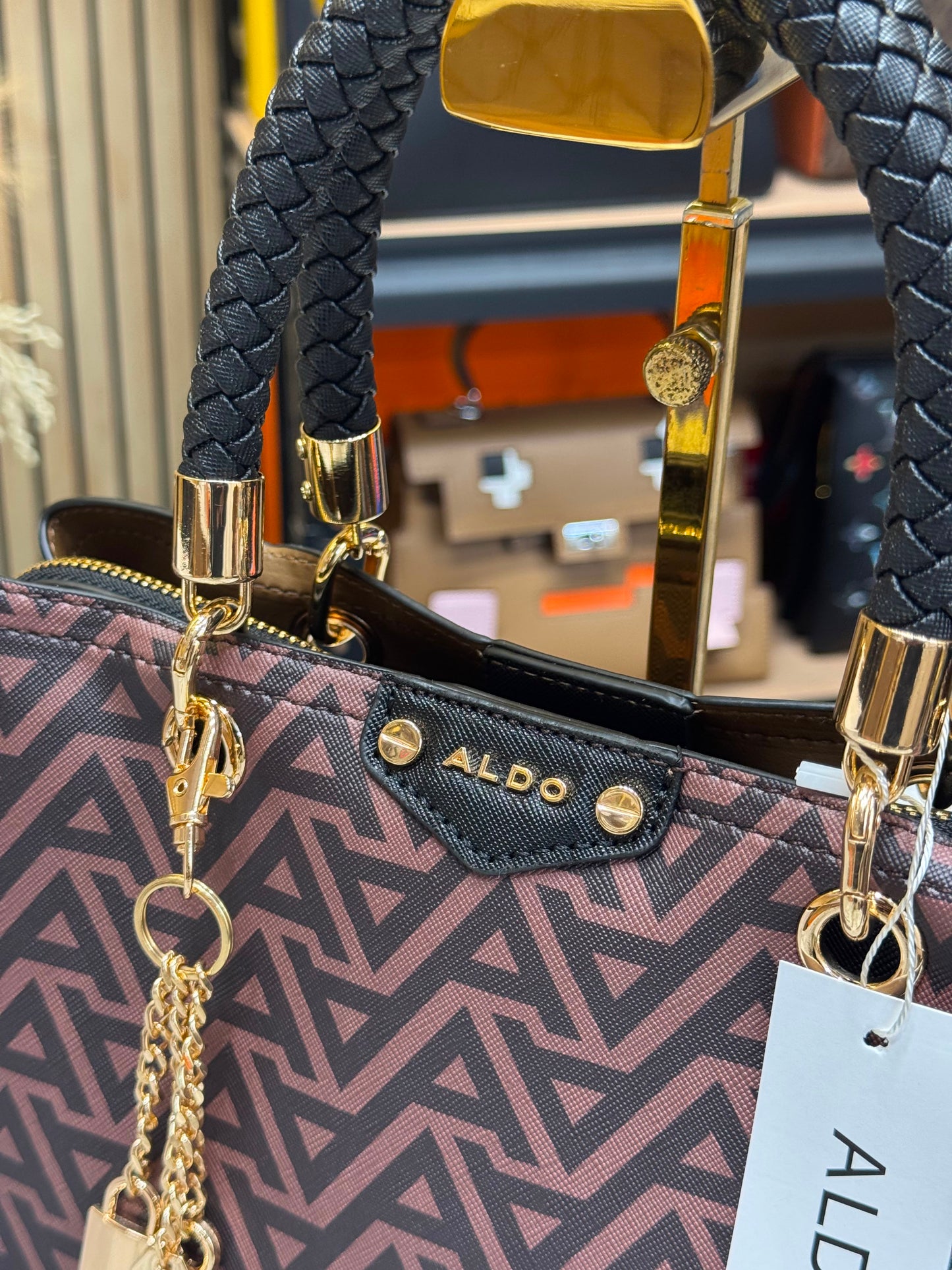 Aldo-Inspired Eile Brown Geometrical Monogram Handbag With Box (Coffee)