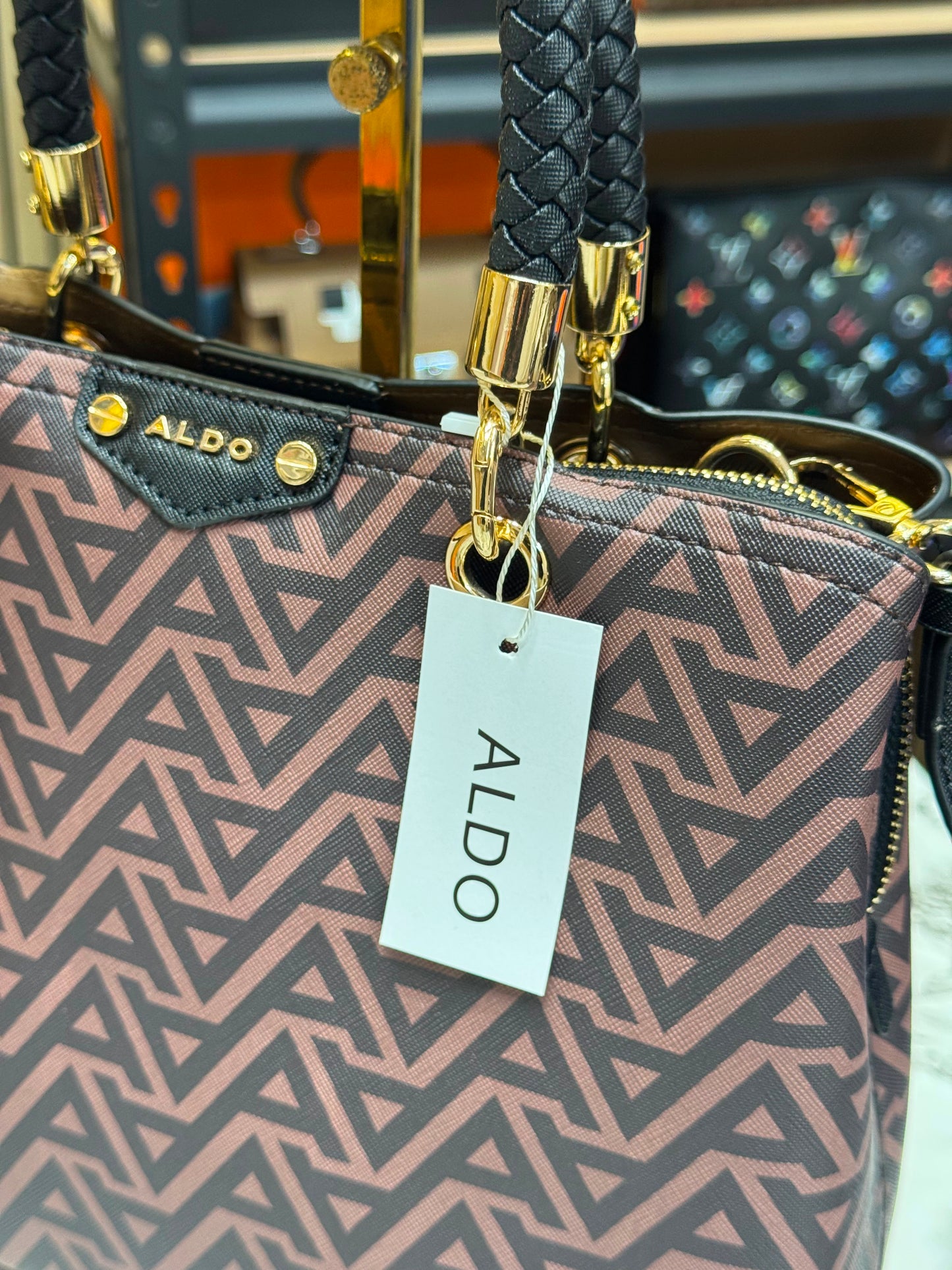 Aldo-Inspired Eile Brown Geometrical Monogram Handbag With Box (Coffee)