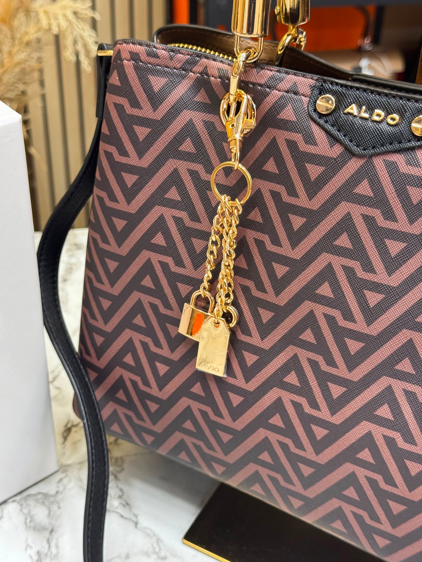 Aldo-Inspired Eile Brown Geometrical Monogram Handbag With Box (Coffee)
