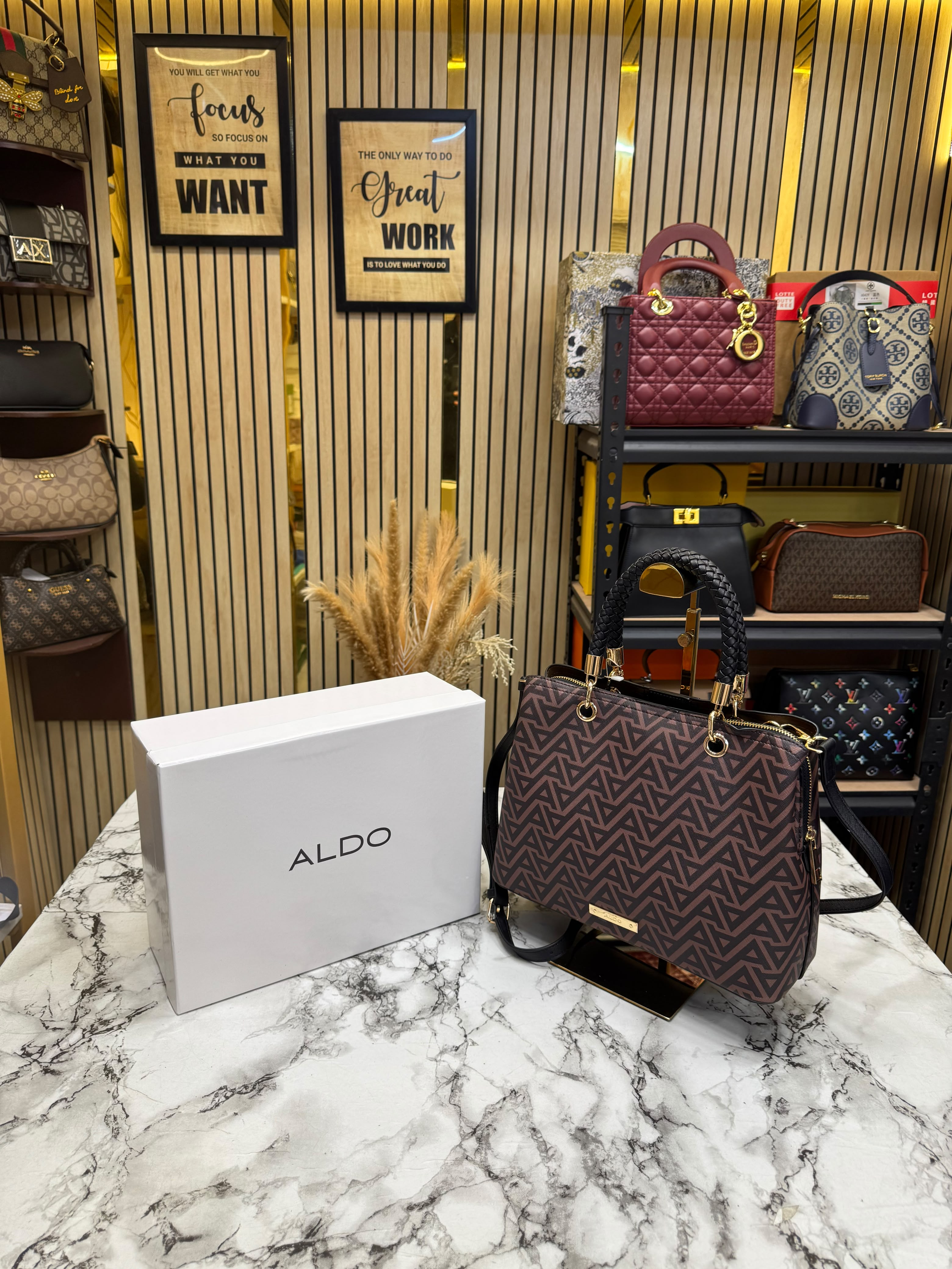 Aldo-Inspired Eile Brown Geometrical Monogram Handbag With Box (Coffee) Secondary image