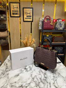 Aldo-Inspired Eile Brown Geometrical Monogram Handbag With Box (Coffee)