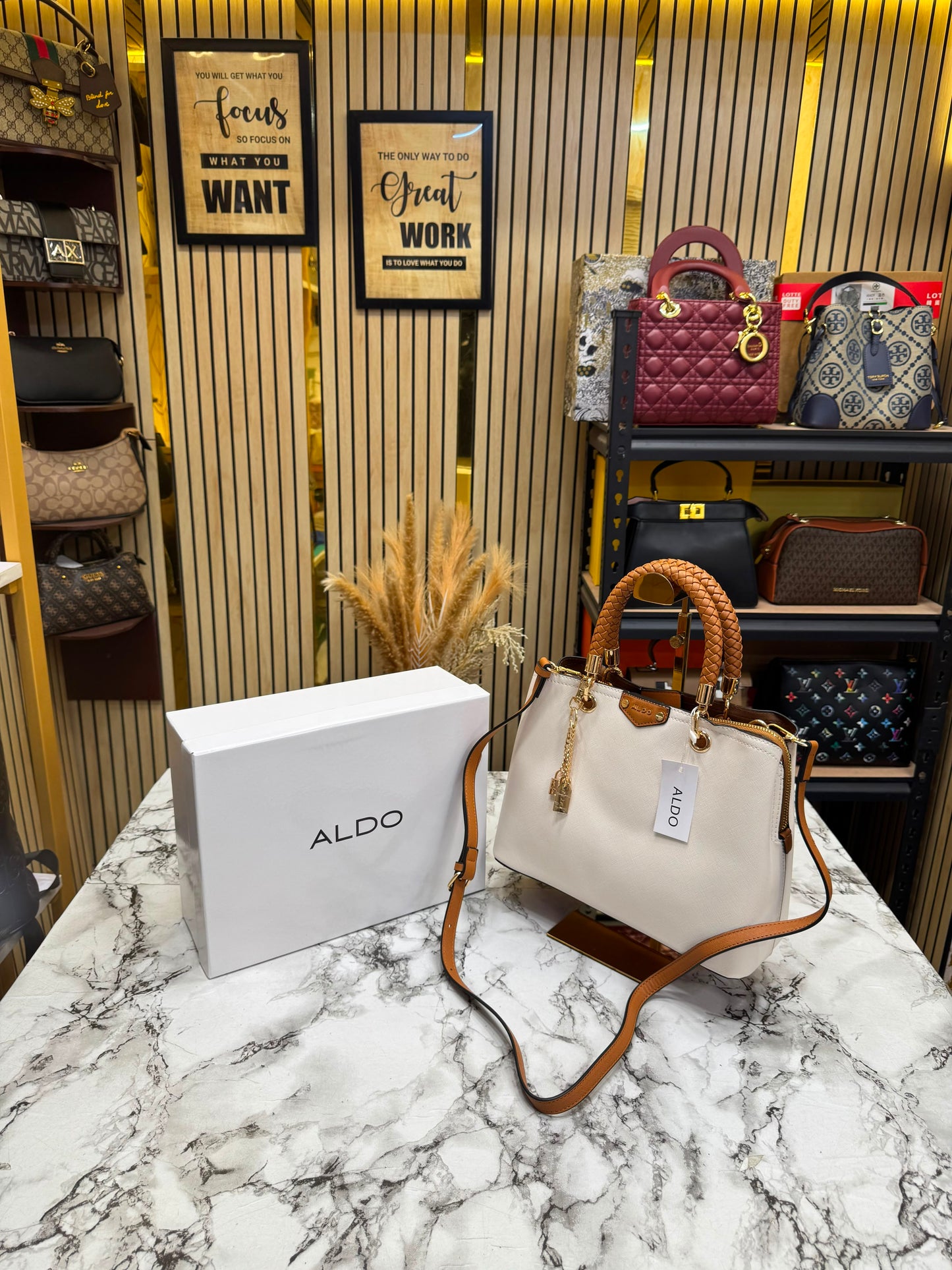 Aldo-Inspired Lothycan Satchel Bone White Handbag With Box (White)