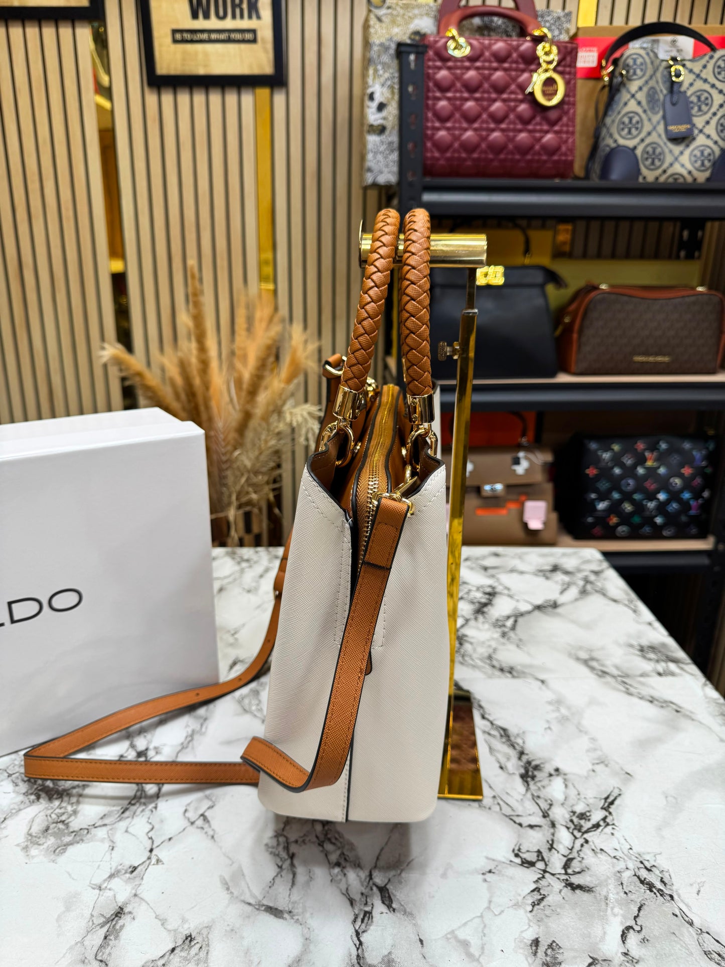 Aldo-Inspired Lothycan Satchel Bone White Handbag With Box (White)