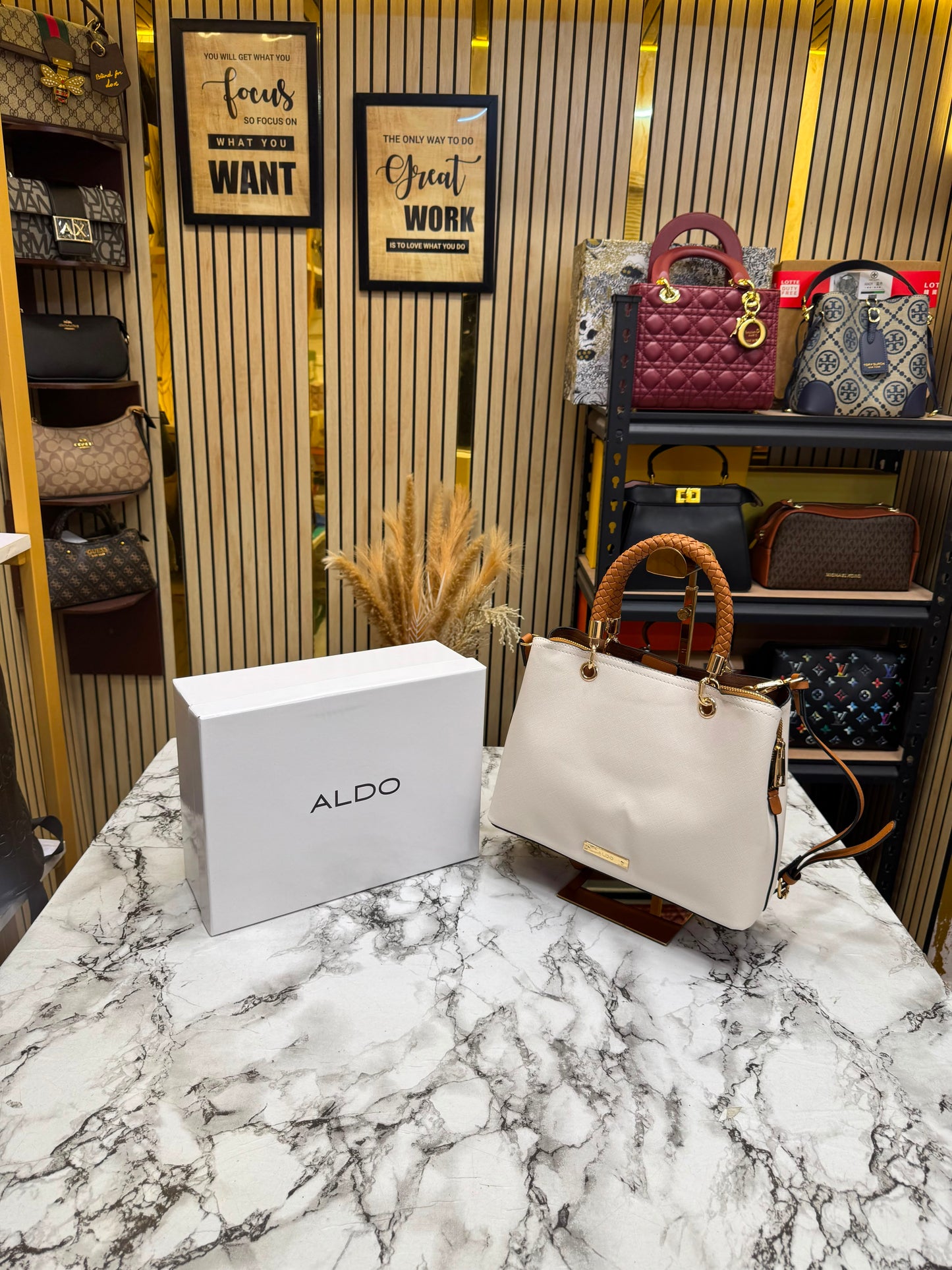 Aldo-Inspired Lothycan Satchel Bone White Handbag With Box (White)