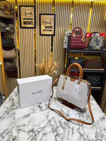 Aldo-Inspired Eile White Geometrical Monogram Handbag With Box (White monogram)