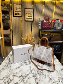 Aldo-Inspired Eile White Geometrical Monogram Handbag With Box (White monogram)