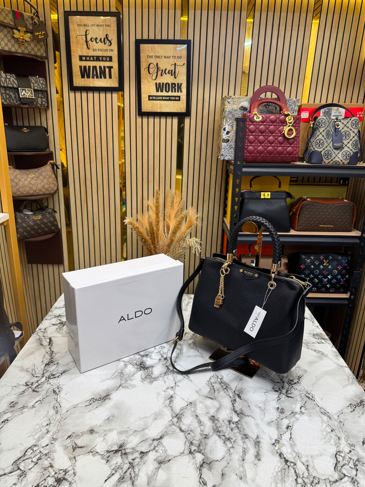 Aldo-Inspired Lothycan Satchel Black Handbag With Box (Black)