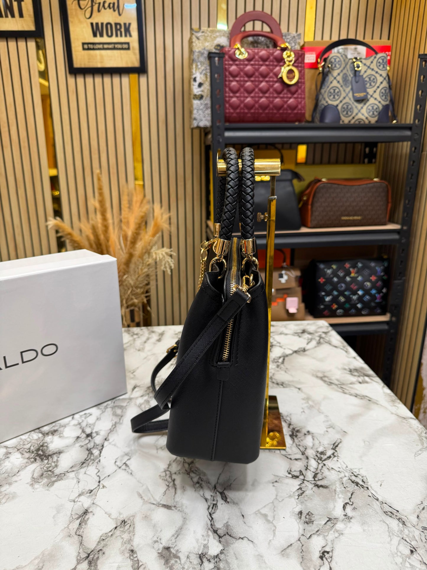 Aldo-Inspired Lothycan Satchel Black Handbag With Box (Black)