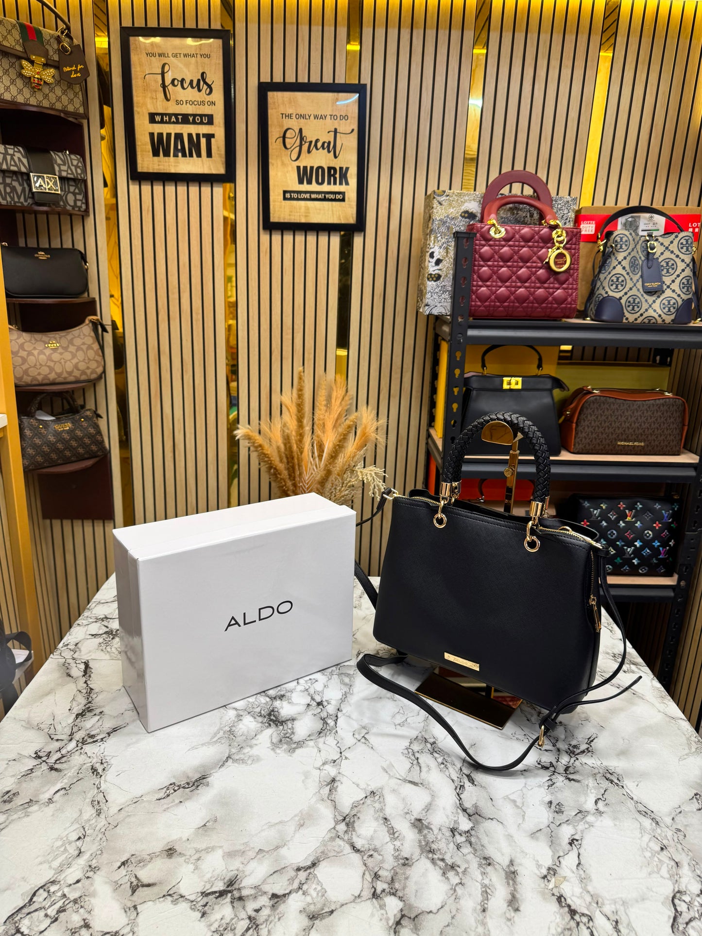 Aldo-Inspired Lothycan Satchel Black Handbag With Box (Black)