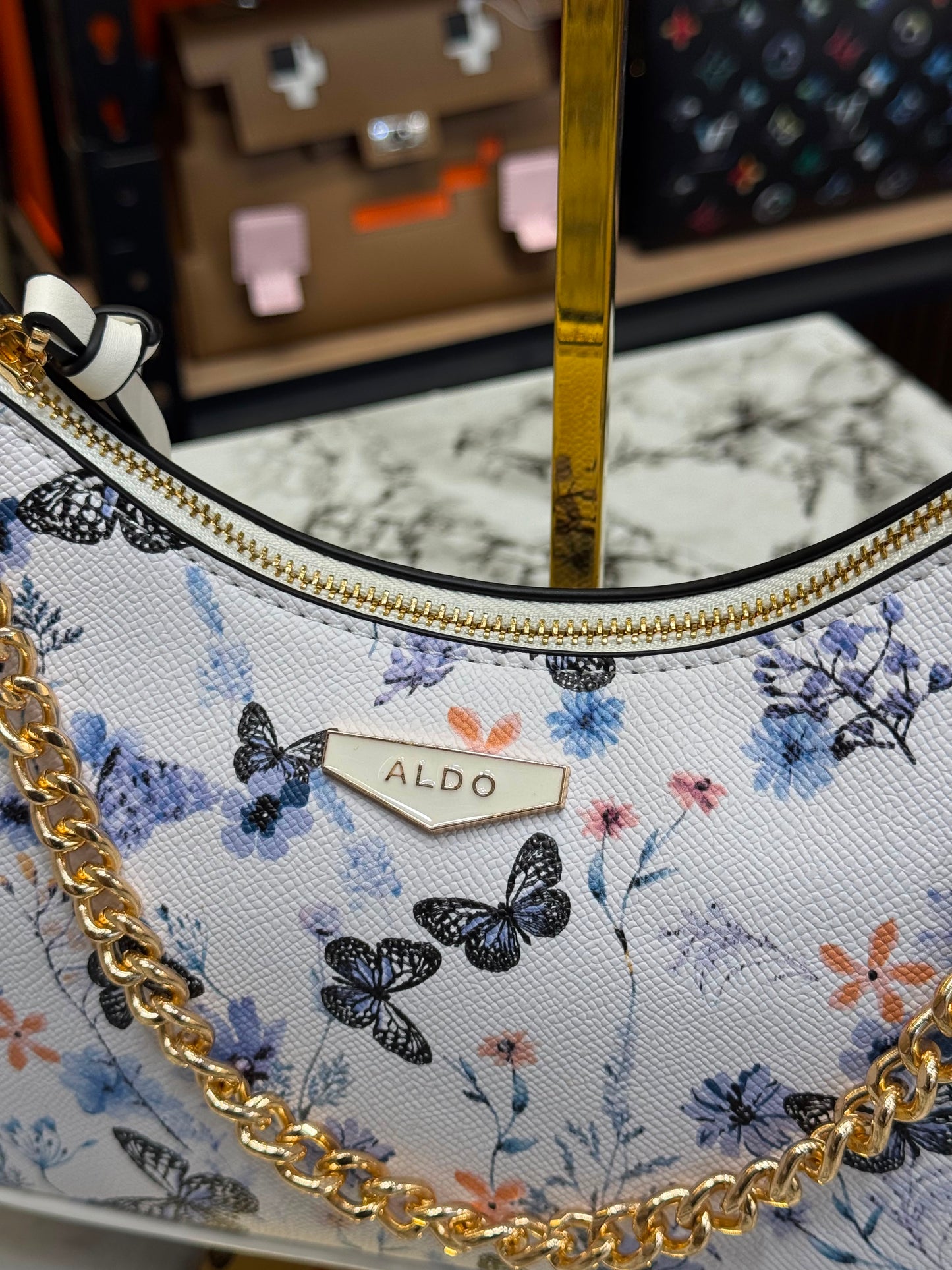 Aldo-Inspired Butterfly Printed Hobo Shoulder Bag With Box (Blue Flower)