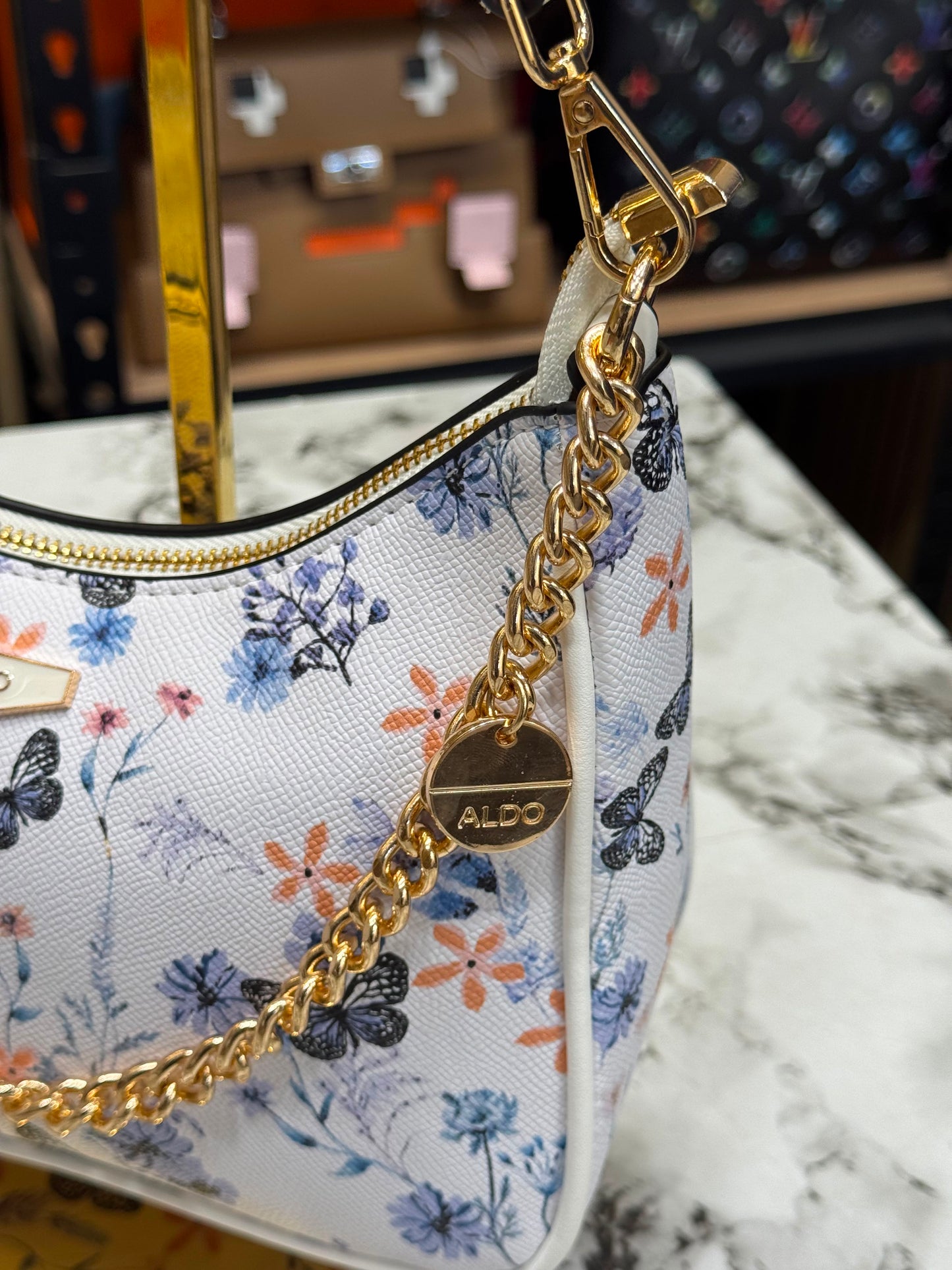 Aldo-Inspired Butterfly Printed Hobo Shoulder Bag With Box (Blue Flower)