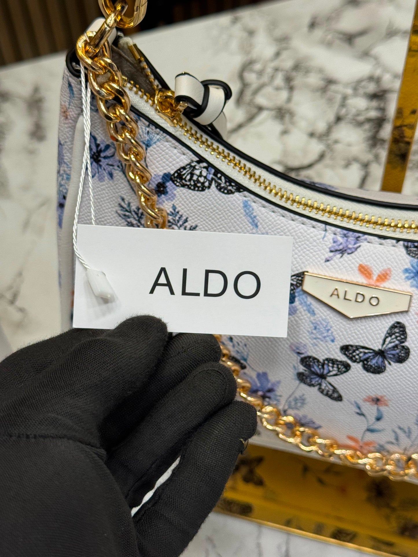Aldo-Inspired Butterfly Printed Hobo Shoulder Bag With Box (Blue Flower)